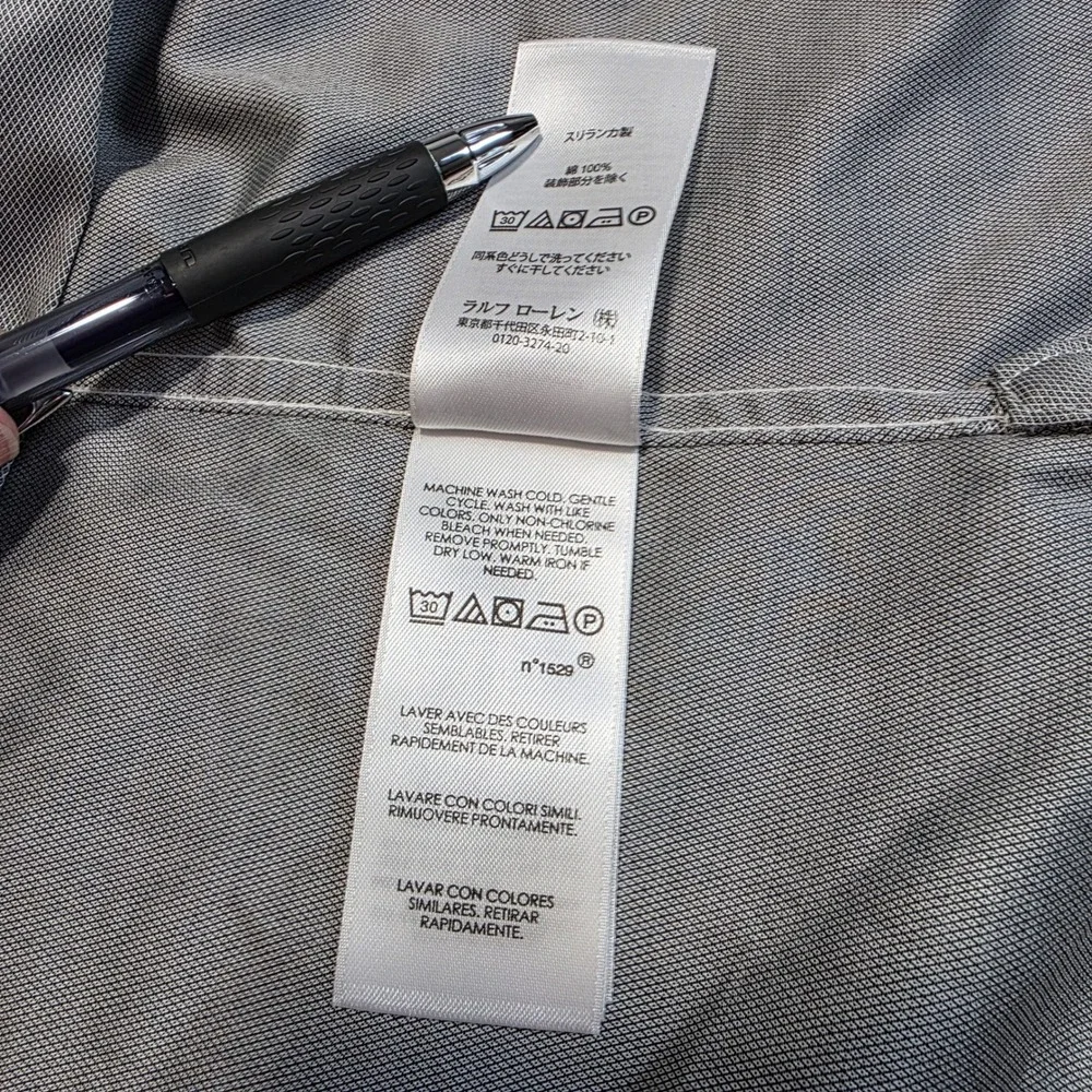 Polo Ralph Lauren Men 16.5 34/35 Grey Button Down Slim Fit Easy Care Micro Check